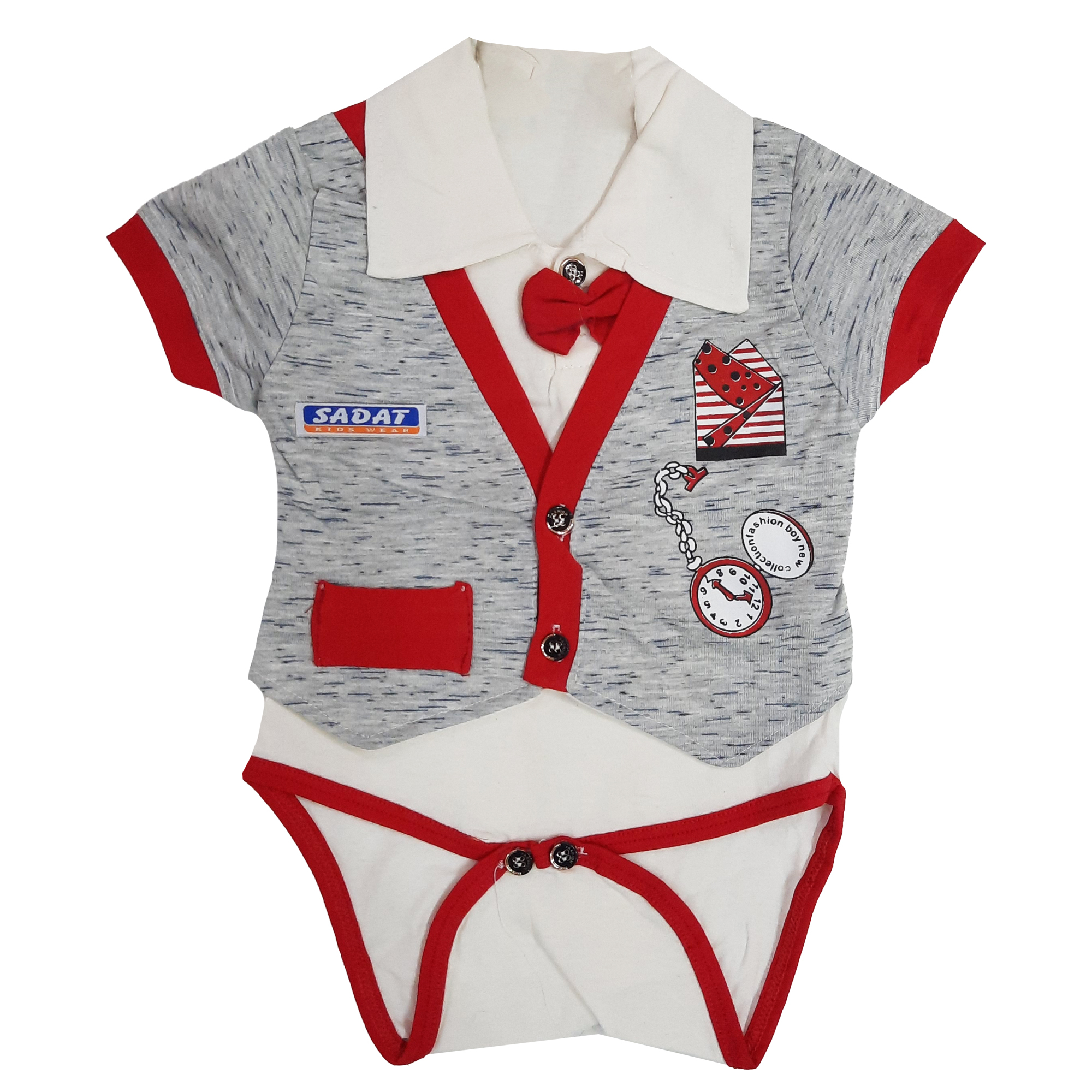 بادی آستین کوتاه نوزادی مدل جنتلمن رنگ قرمز