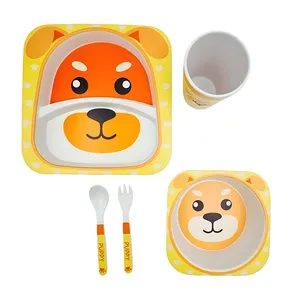 سرویس غذاخوری 5 تکه کودک مدل فیبر بامبو طرح پاپی