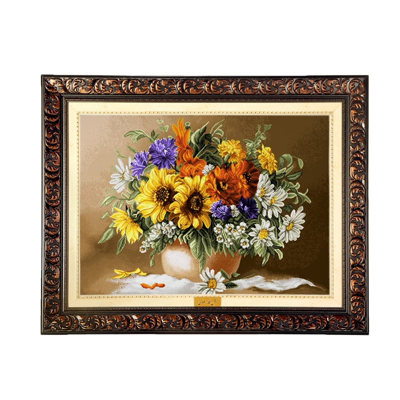 تابلو فرش ماشینی نقش نگار رضوی طرح گل کد 2283D