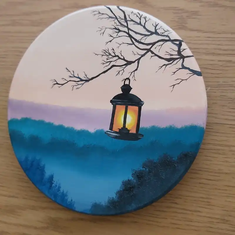 بشقاب دیوارکوب سفالی طرح منظره