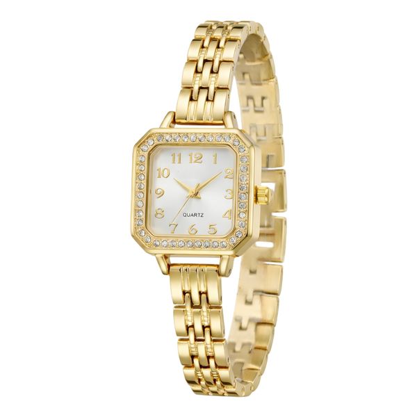 ساعت مچی عقربه‌ای کوارتز زنانه مدل لوکس بند دستبندی قاب دور نگین کد ۲