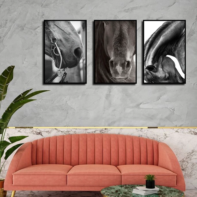 تابلو بکلیت طرح دکوراتیو اسب مدل B-3835 فریم مشکی مجموعه 3 عددی