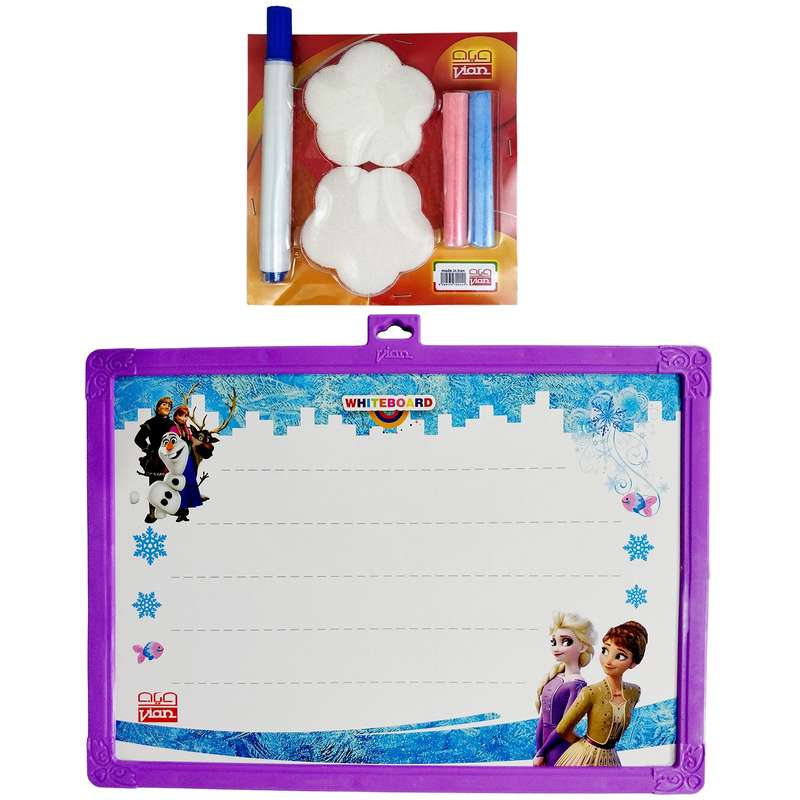 تخته وایت برد ویان مدل EB45-Frozen سایز 34.5 × 24.5 سانتی‌متر به همراه تخته پاکن و ماژیک و گچ