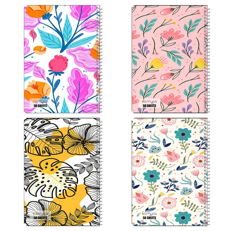 دفتر نقاشي 50 برگ کارنيکا طرح پترن گل‌دار Floral Pattern کد 14889 مجموعه 4 عددی
