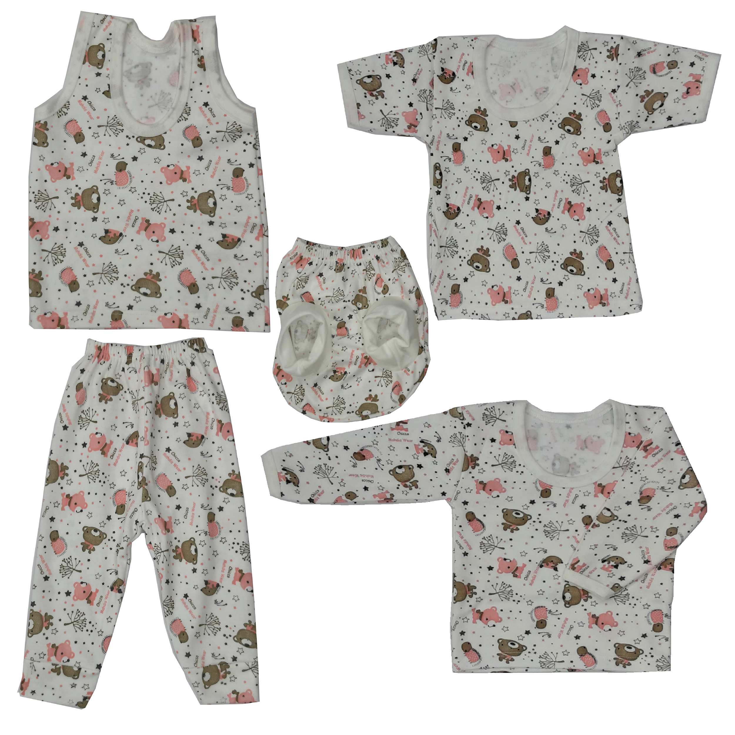 ست 5 تکه لباس نوزادی طرح خرسی کد 287