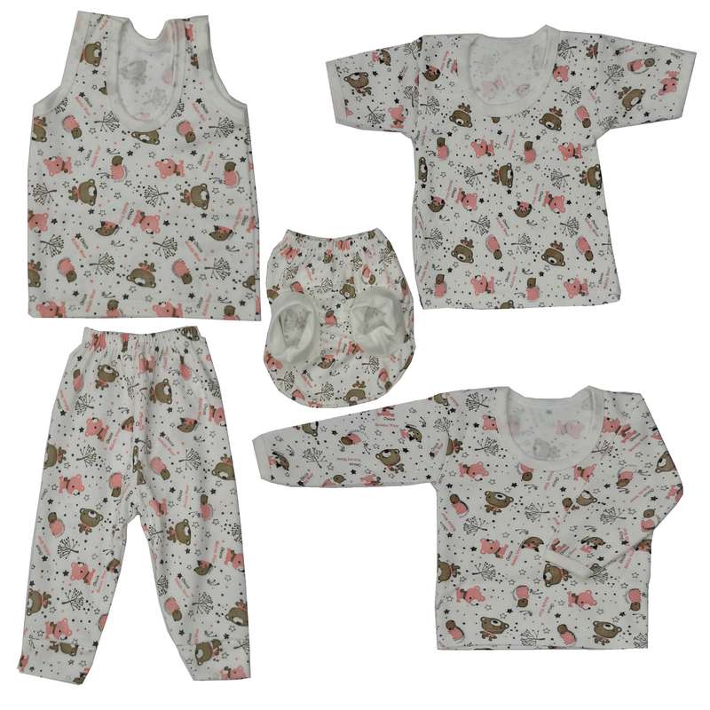 ست 5 تکه لباس نوزادی طرح خرسی کد 287