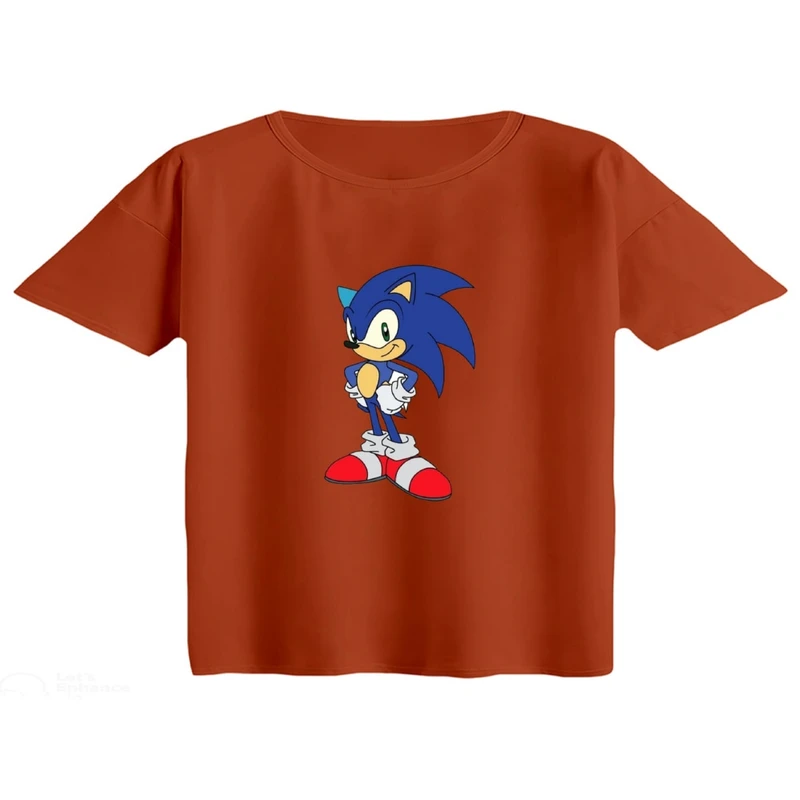 کراپ تی‌شرت آستین کوتاه زنانه مدل سونیک کد 1