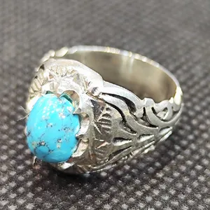 انگشتر نقره مردانه مدل سنگ فیروزه نیشابور کد 34