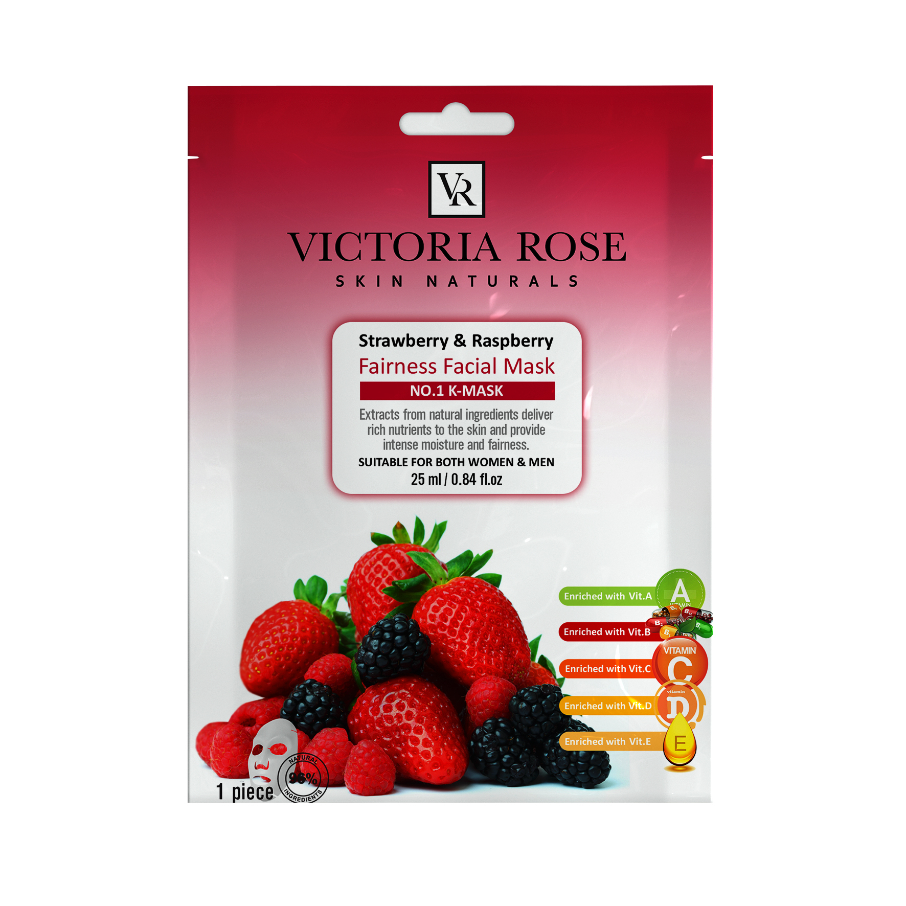 ماسک صورت ویکتوریا رز مدل تمشک و توت فرنگی حجم 25 میلی لیتر بسته 25 عددی