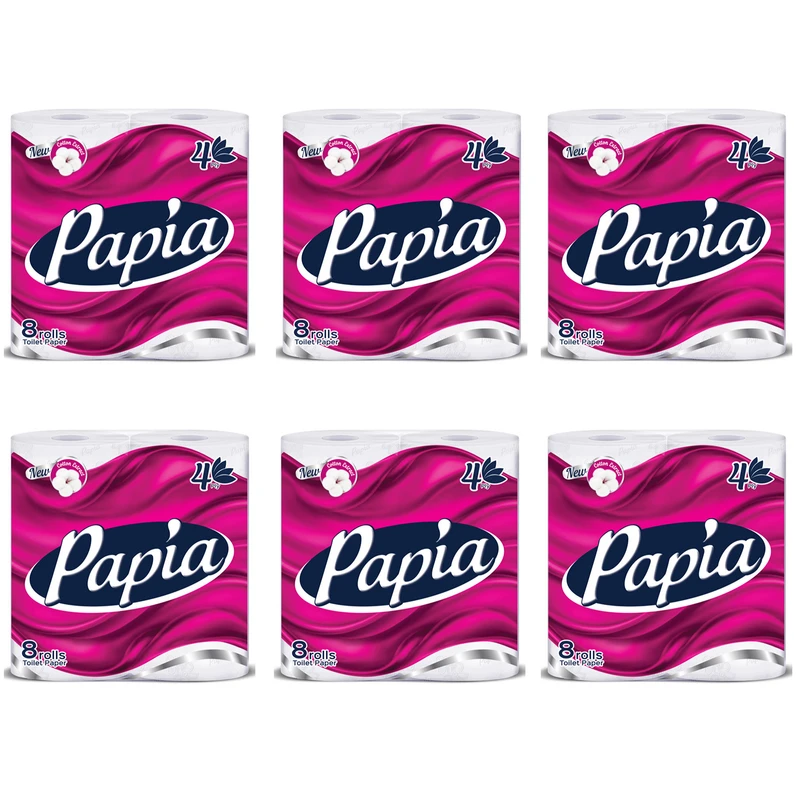 دستمال توالت پاپیا مدل 001 شش بسته 8 عددی