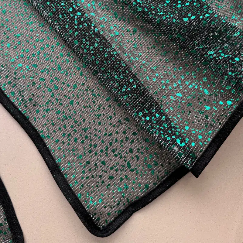 شال زنانه مدل حریر کش لیزری مجلسی دو رو خالخالی دور نوار دوزی