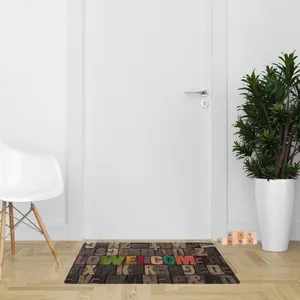 پادری مدل سه لایه رویه مخمل طرح Welcome کد S303 سایز 75x45 سانتی متر