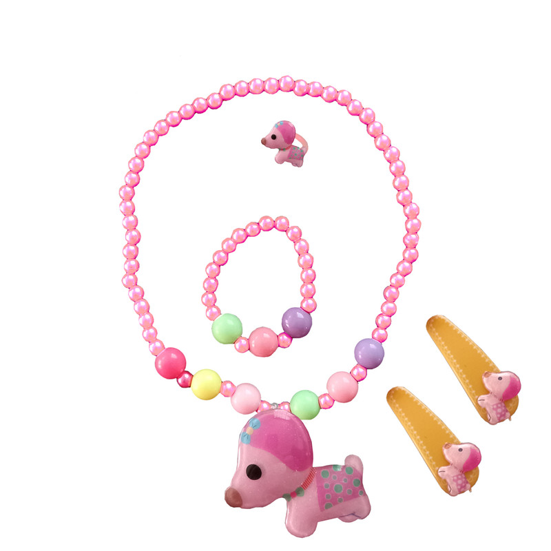 نیم ست دخترانه مدل سگ کوچولو کد Pnk-2 به همراه گیره مو