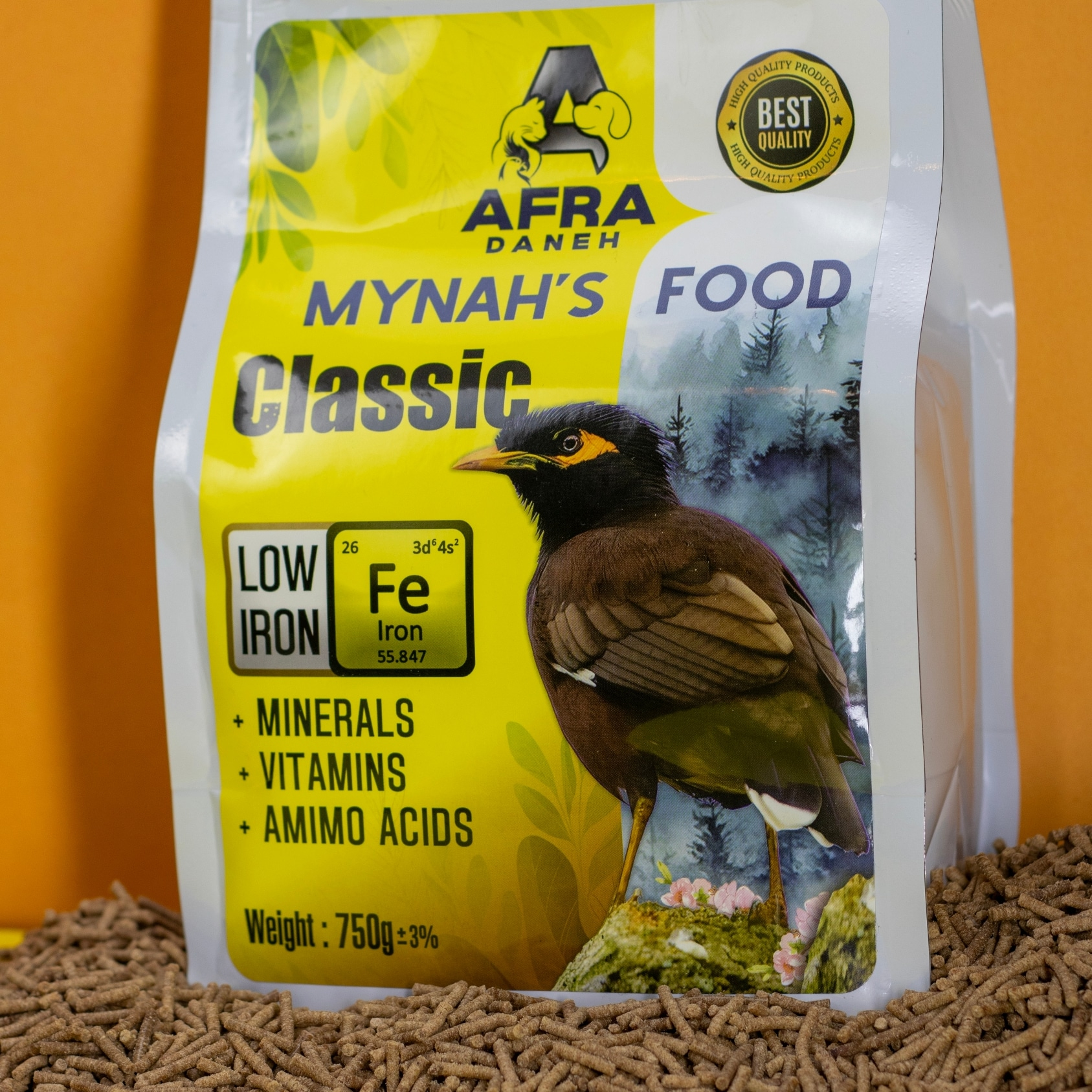 غذای مرغ مینا افرا دانه مدل کلاسیک وزن 750 گرم