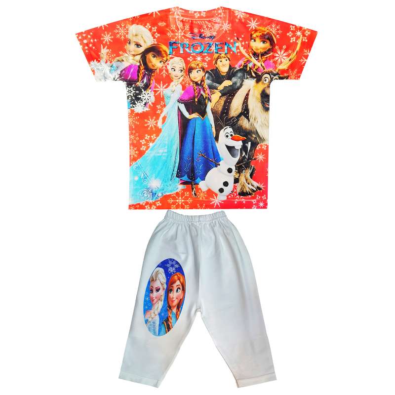 ست تی شرت آستین کوتاه و شلوارک دخترانه مدل السا و آنا کد XS40