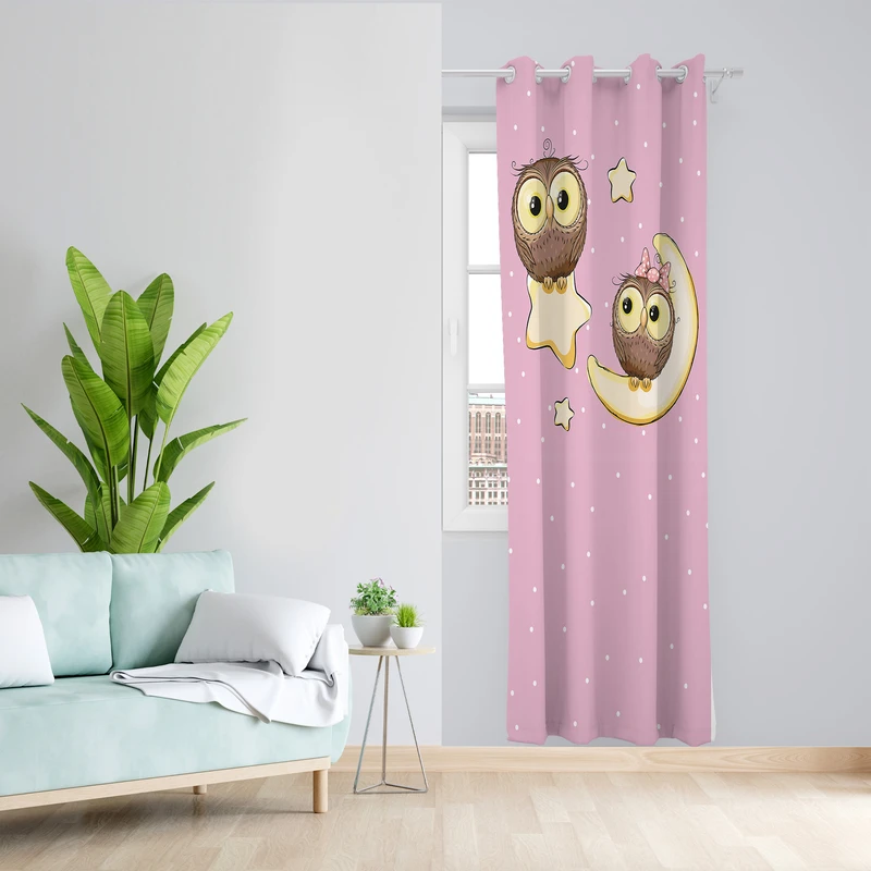 پرده طرح کودک جغد مدل مخمل پانچی کد L 979 L Z سایز 140x200 سانتی متر