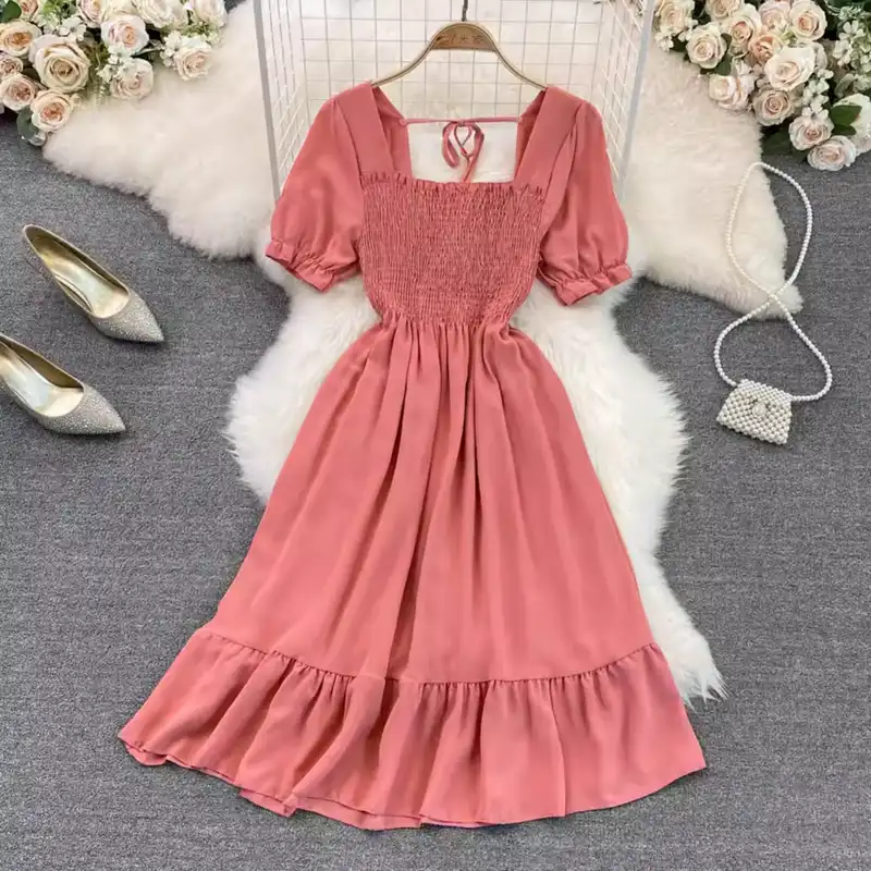 پیراهن زنانه مدل عروسکی رنگ صورتی