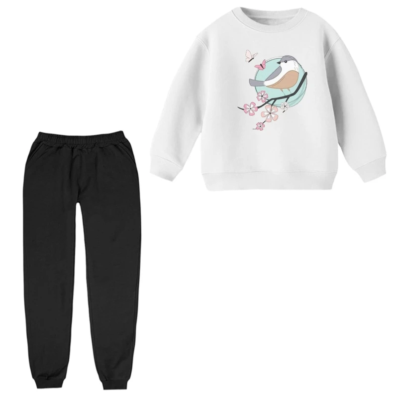 ست سویشرت و شلوار راحتی بچگانه مدل پرنده و گل 