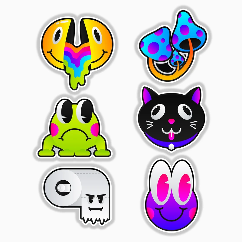 استیکر لپ تاپ و موبایل بووم طرح نقاشی اسیدی کد MM58 مجموعه 6 عددی