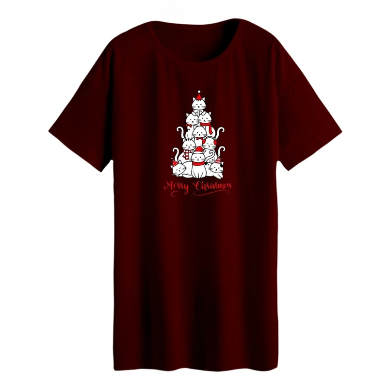 تی شرت لانگ زنانه مدل گربه کریسمس کد 2