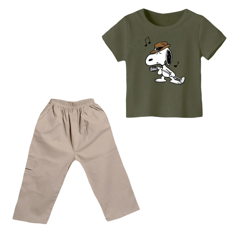 ست تی شرت و شلوارک پسرانه مدل اسنوپی کد ۳۱ رنگ سبز