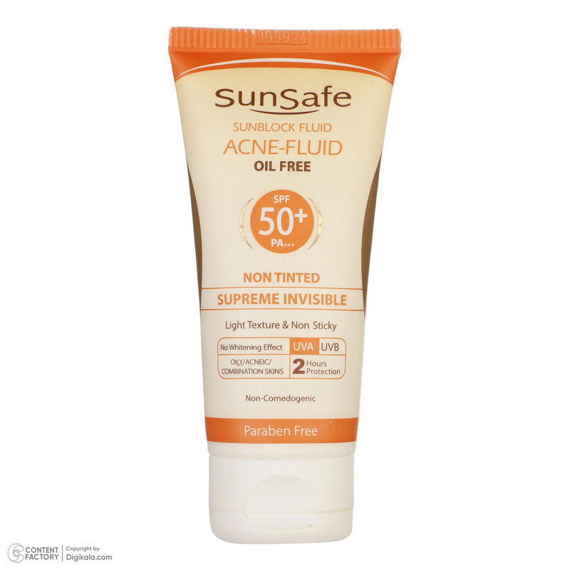 کرم ضدآفتاب بی‌رنگ سان‌سیف SPF50 مدل ACNE-FLUID مناسب پوست مختلط، حجم 50 میلی‌لیتر