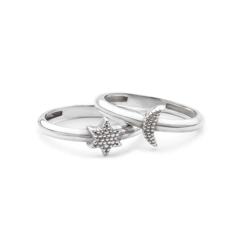 انگشتر نقره زنانه مدل ماه و ستاره بسته 2 عددی