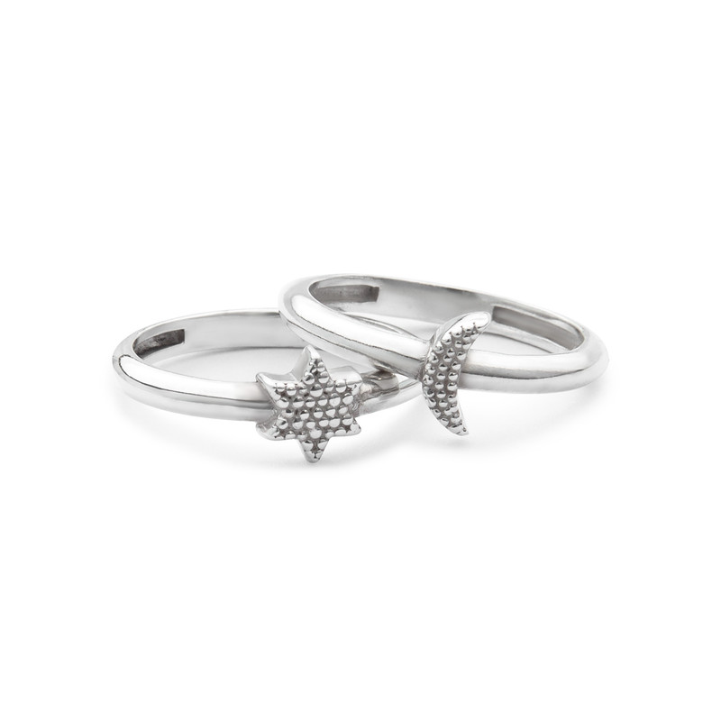 انگشتر نقره زنانه مدل ماه و ستاره بسته 2 عددی