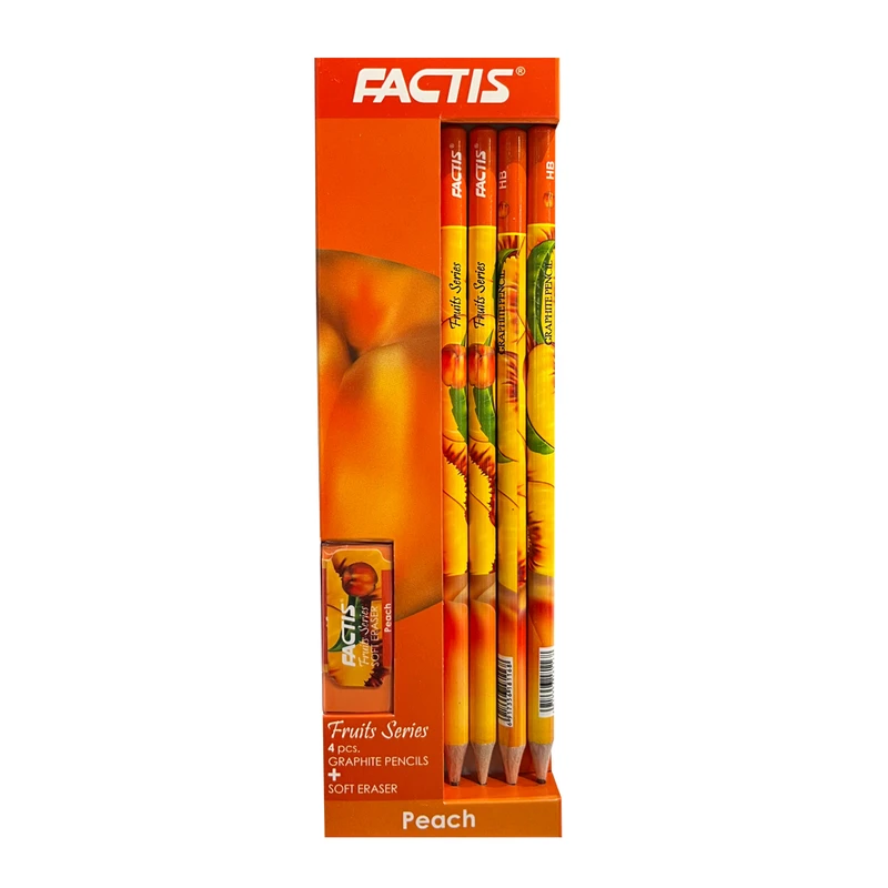 مداد مشکی فکتیس مدل fruit-peach-05 کد 53572 بسته 5 عددی همراه پاک کن