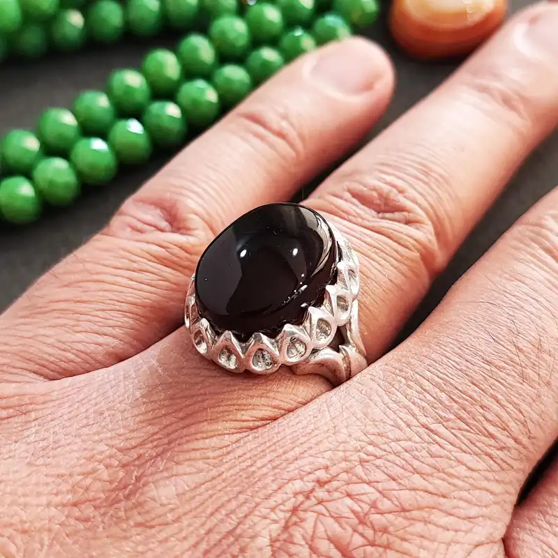 انگشتر نقره مردانه مدل عقیق خراسانی صفوی اشکی MA4035