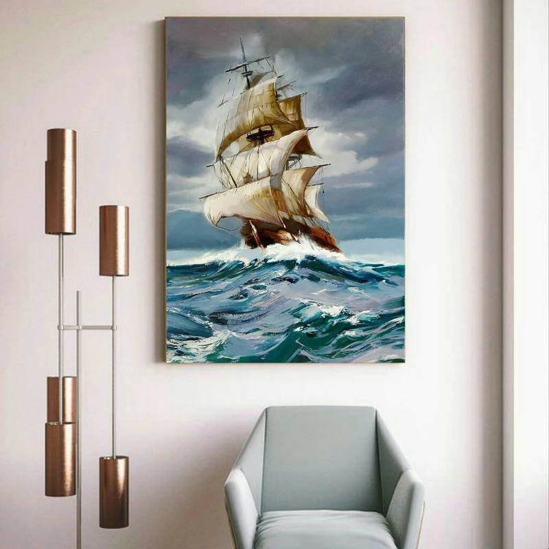 تابلو شاسی مدل کشتی و دریای طوفانی کد AR392