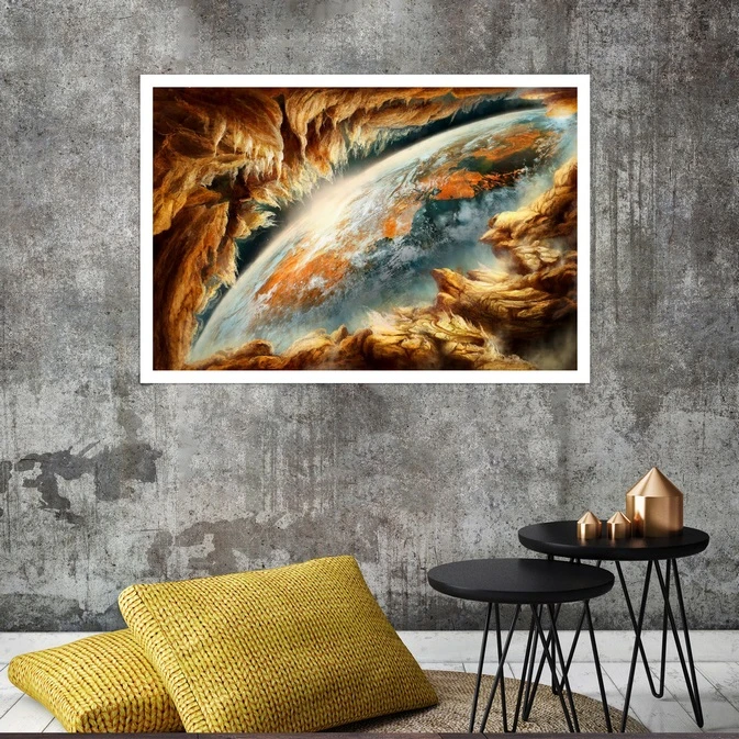 تابلو بکلیت طرح کهکشان و سیاره زمین مدل قاب شاسی W-s8226