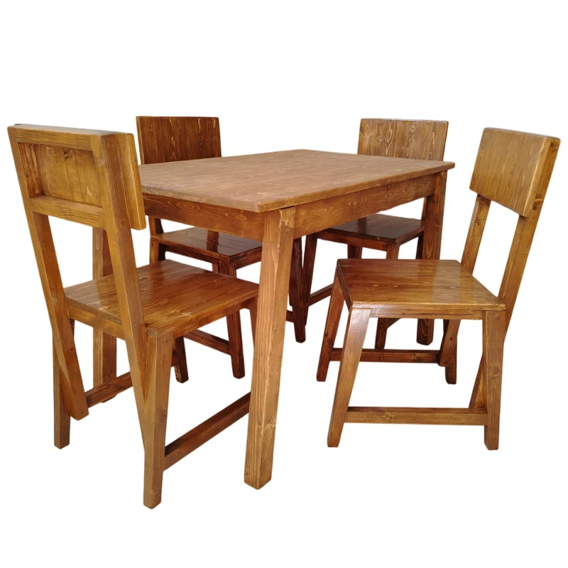 میز و صندلی ناهارخوری چهار نفره مدل چوبی روستیک AR-TBL4Ch-Rect.v1