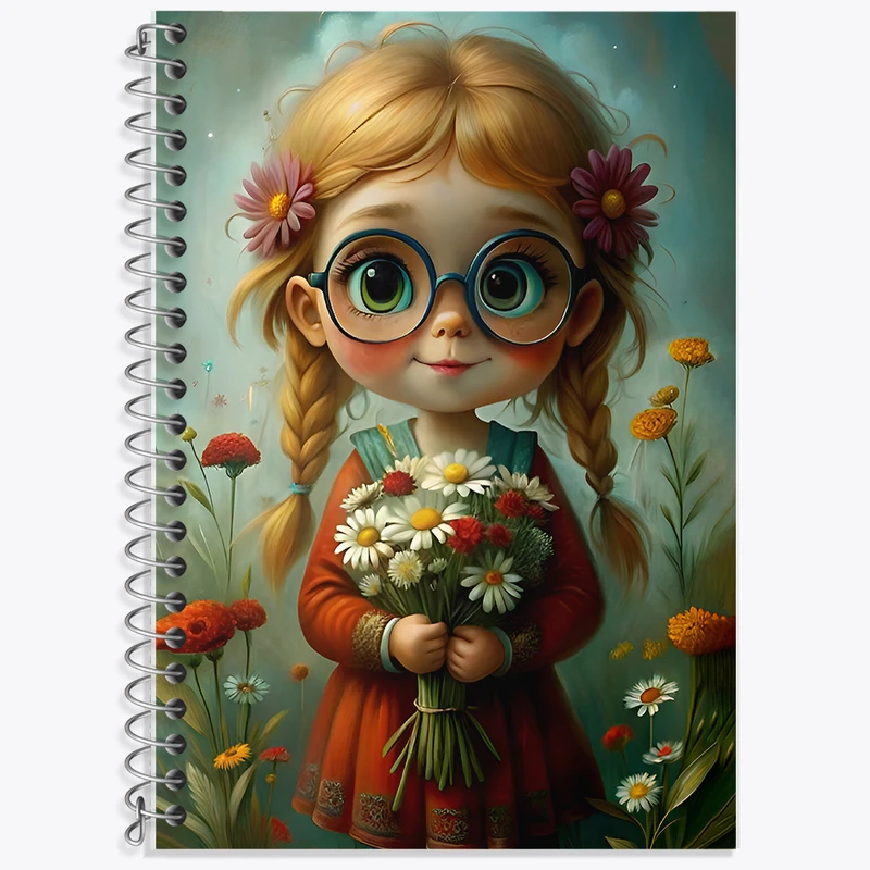 دفتر زبان 50 برگ خندالو مدل سه خط طرح دخترانه بانمک کد F7700