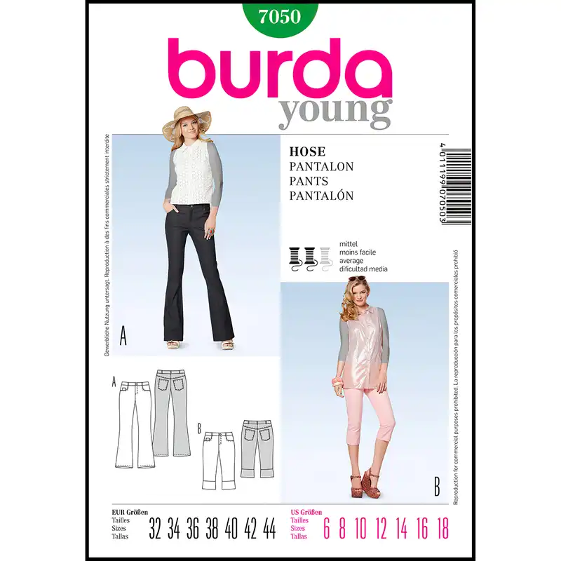 الگو خیاطی شلوار و شلوارک زنانه بوردا استایل کد 7050 سایز 32 تا 44 متد مولر