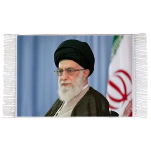فرش ماشینی دیوارکوب اطلس آبی طرح رهبر معظم انقلاب حضرت سید علی خامنه ای مدل T1072