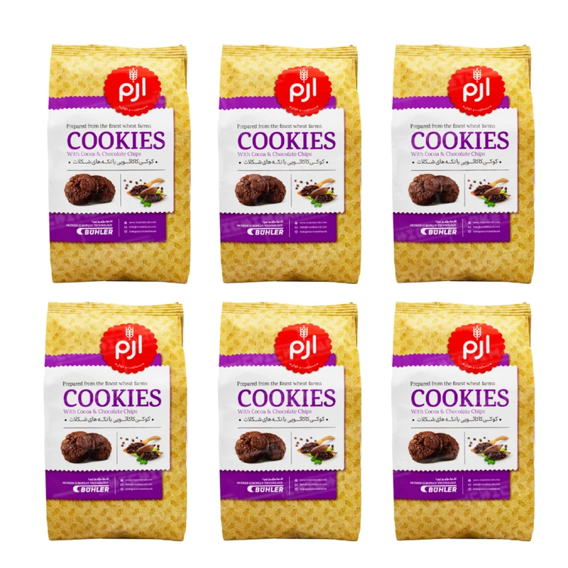 کوکی کاکائویی با مغزی چیپس شکلات ارم - 150 گرم بسته 6 عددی
