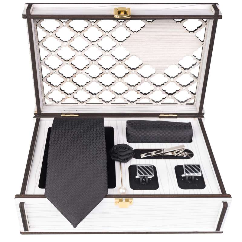 ست کراوات و دستمال جیب و گل کت مردانه جیان فرانکو روسی مدل GF-PO888RE-BOX 