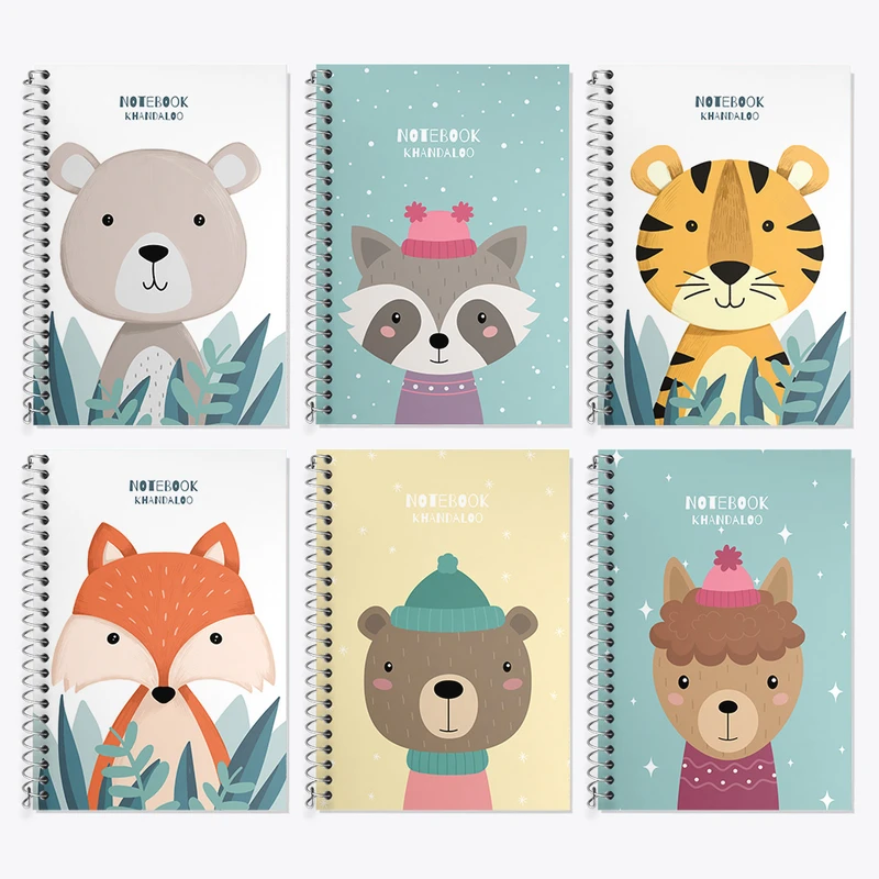 دفتر زبان 50 برگ خندالو مدل دو خط طرح حیوانات بامزه کد 136 مجموعه 6 عددی