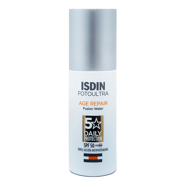 کرم ضد آفتاب بدون رنگ ایزدین SPF 50 مدل AGE REPAIR TRIPLE ACTION ‌مناسب انواع پوست حجم 50 میلی‌ لیتر