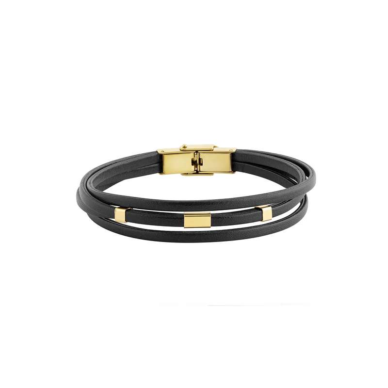 دستبند طلا 18 عیار طلا و جواهر درریس مدل پروفیل مکعب چرم سه رج صاف