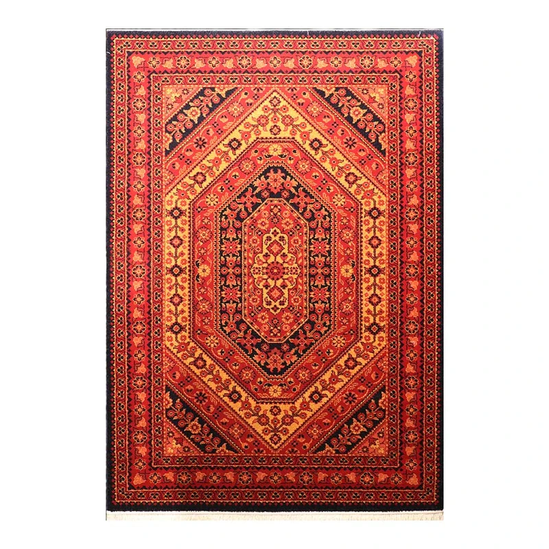 فرش ماشینی 320 شانه زمینه لاکی حاشیه لاکی مدل شاهسون کد SH-B104-5025