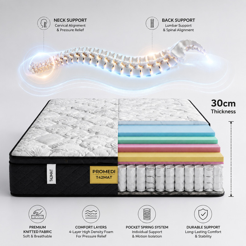 تشک طبی فنری پرومدی مدل  T42MAT new دونفره سایز 160×200 سانتی متر