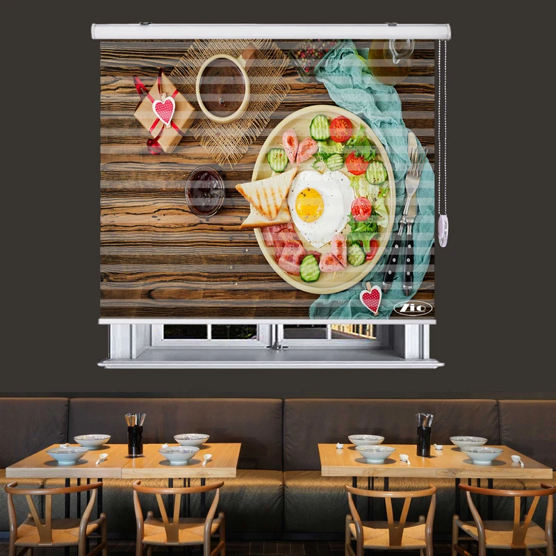  پرده زبرا زیو طرح صبحانه کد B6 سایز 150x150 سانتی متر