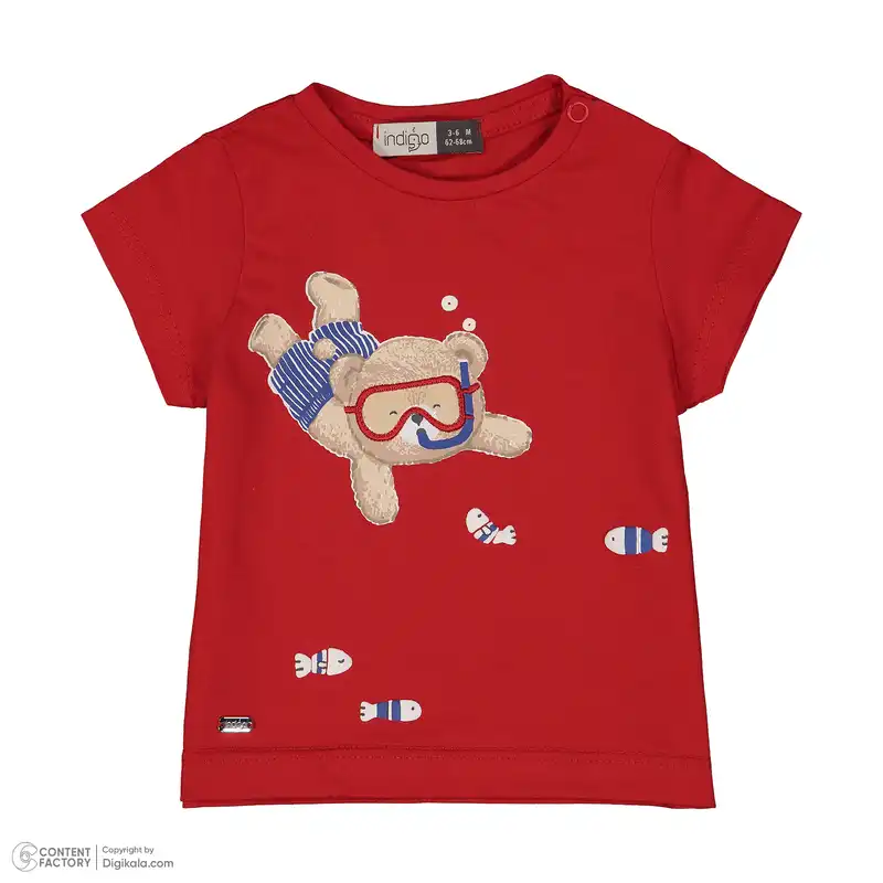 ست تی شرت و شلوارک نوزادی ایندیگو مدل 13216 رنگ قرمز