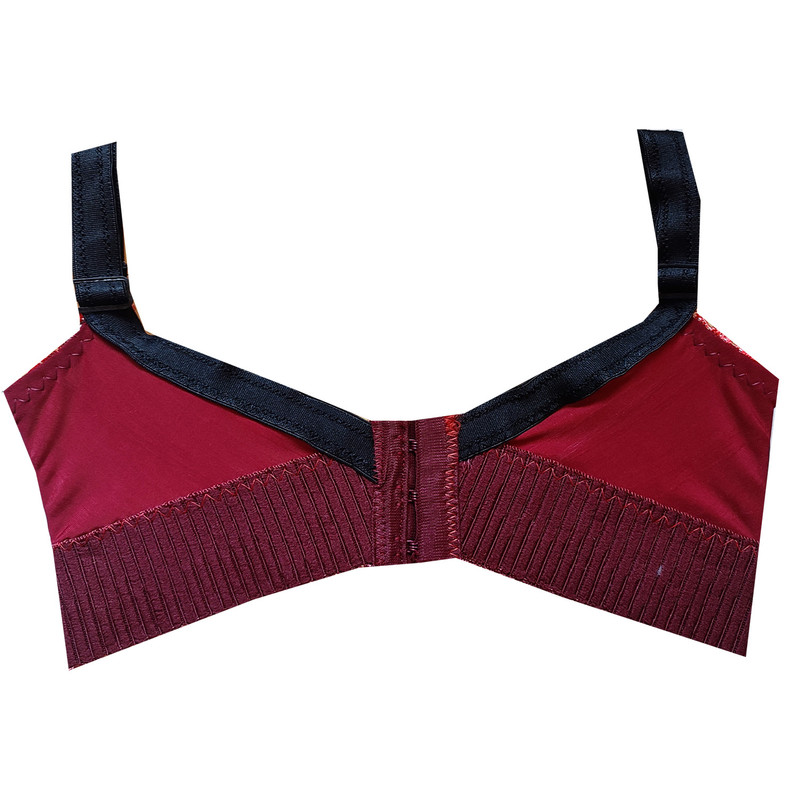 سوتین زنانه  مدل کش پهن پامچال رنگ زرشکی