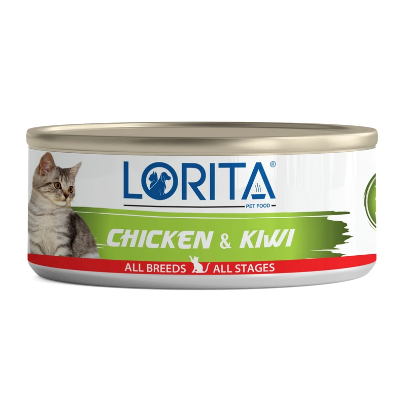    کنسرو غذای گربه مرغ و کیوی لوریتا مدل NATURAL CHICKEN & KIWI وزن 90 گرم 