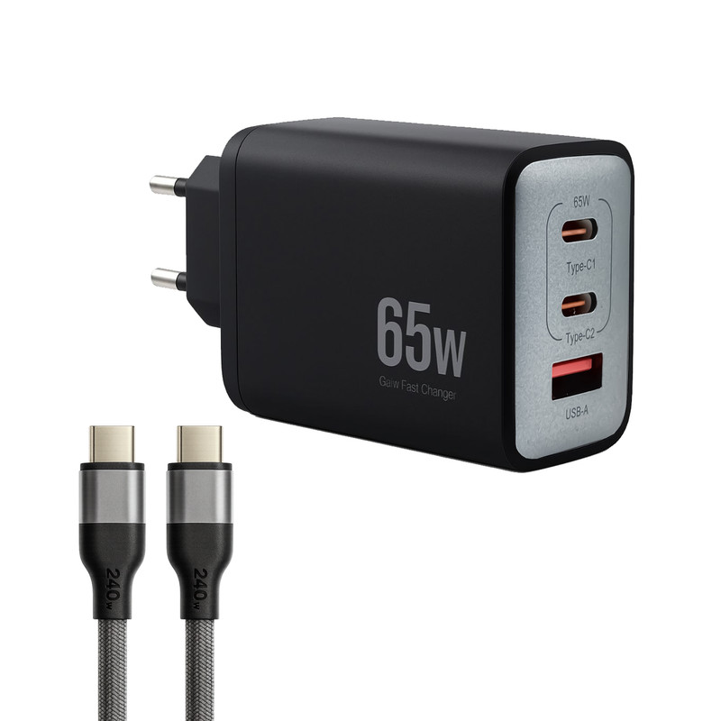 شارژر دیواری 65 وات سه پورت وونک مدل A09S به همراه کابل USB-C