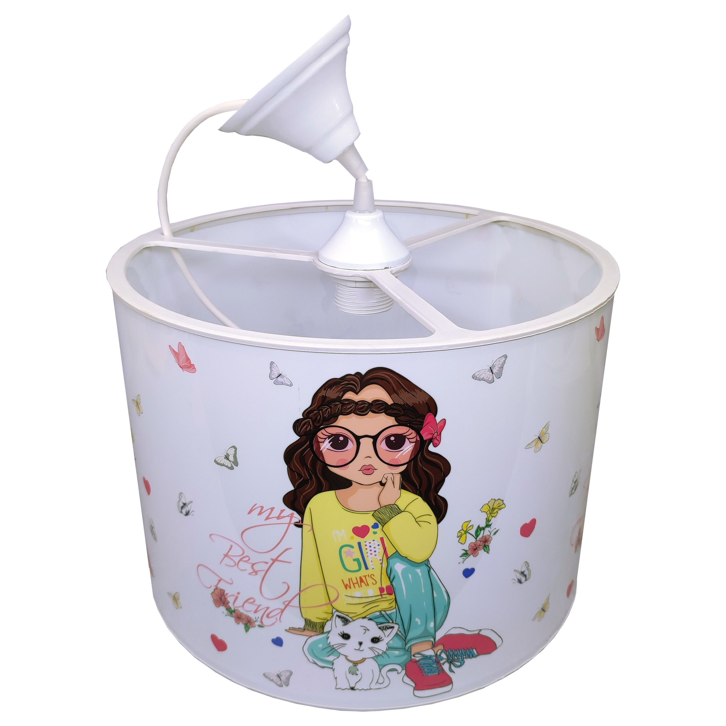 لوستر اتاق کودک مدل دختر و گربه و پروانه