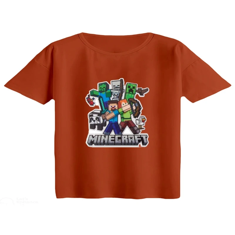 کراپ تی‌شرت آستین کوتاه زنانه مدل ماینکرفت کد 10